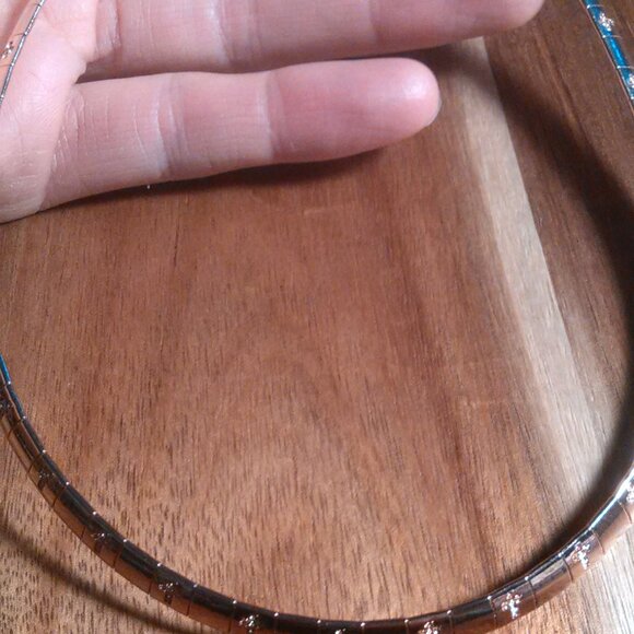 Omega Cross Pattern Collar Ion Plated Rose Gold Over Stainless Steel Necklace - Picture 9 of 10